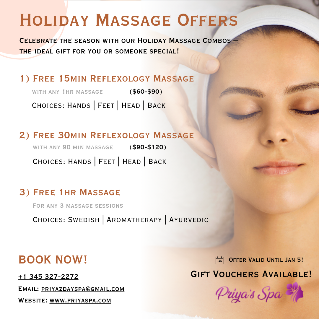 Holiday massage and facial offers from the original Priya's Spa post